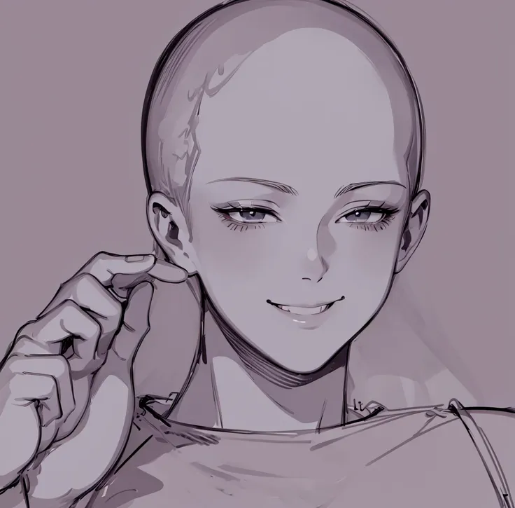 drawing of a bald man with a smile on his face, detailed anime soft face, portrait of pretty man, flat anime style shading, clea...