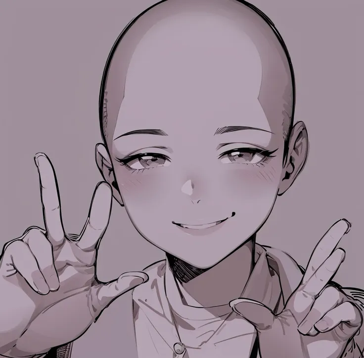 drawing of a bald man with a smile on his face, detailed anime soft face, portrait of pretty man, flat anime style shading, clea...