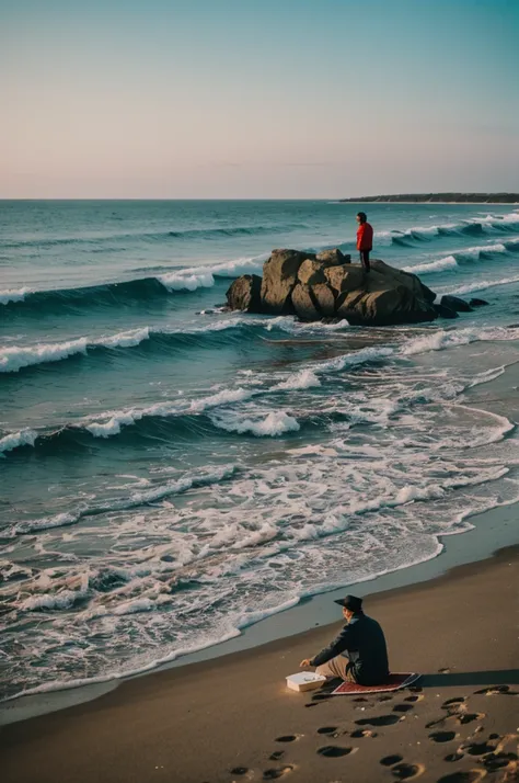 A mAn setting on the seashore 