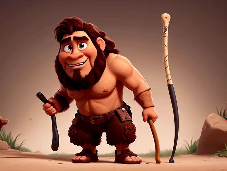 disney pixar style caveman ,holding a club