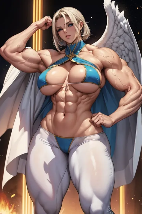 arafed female angel with wings sitting on a ledge, bodybuilder superhero bikini, muscular warrior women, inspired by Ryan Barger, inspired by Tyler Edlin, she - hulk, she hulk, by Zoltan Boros, muscular female druid, epic angle and pose, muscular girl, bik...