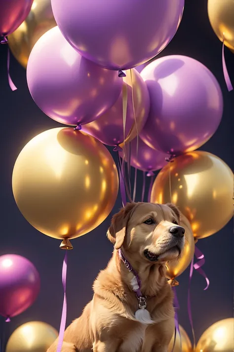 3D golden and purple balloons