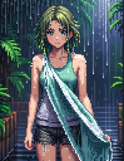 (masterpiece, Highest quality, Highest quality), pixel,pixel art,Girl with wet cloth,Oily skin,Wet Skin,whole body