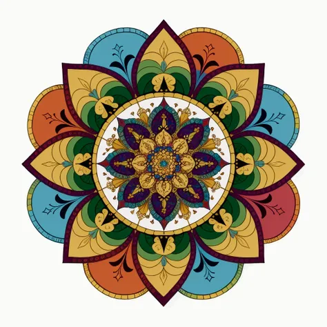 masterpiece, best quality, very detailed, extremely detailed, colorful mandala, no background