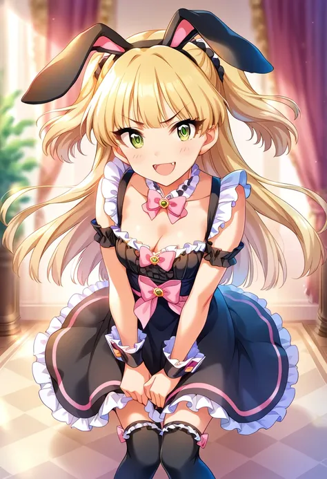 score_9, score_8_up, score_7_up, source_anime break pinup of 1girl, jgskrk, , long hair,blonde hair, black rabbit ears, bow hair...