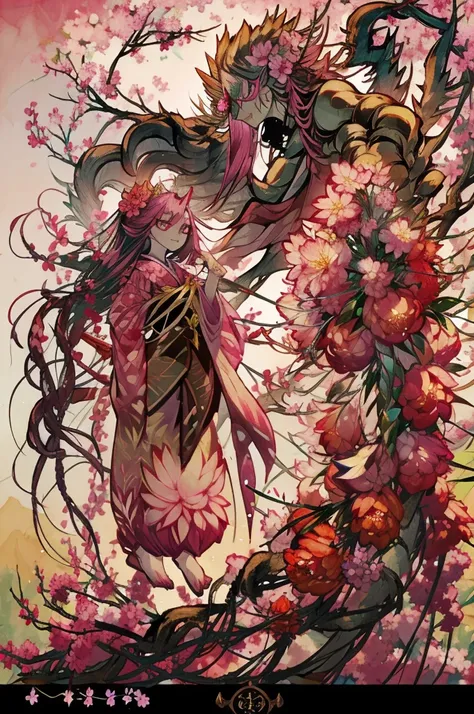 masterpiece, best quality, extremely detailed, アニメ, {{plant thorny shrub around her}}, monster girl, mandrake, flower girl, {{fu...