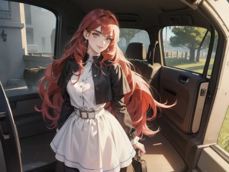 Anime portrait of an original character, volumetric lighting, better shadows, Portrait of Anne, Lucas, Mariana and Pedro are in a car, driving to an old abandoned house in the village of Sr. Edward. Ana is filming for a college project about urban legends....