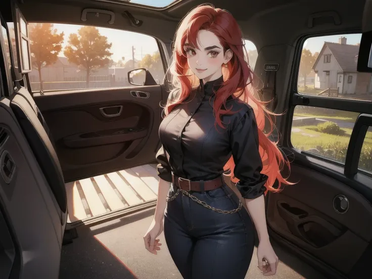 Anime portrait of an original character, volumetric lighting, better shadows, Portrait of Anne, Lucas, Mariana and Pedro are in a car, driving to an old abandoned house in the village of Sr. Edward. Ana is filming for a college project about urban legends....