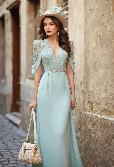 Romantic style, beautiful woman, beautiful clothes, beautiful  accessories, full length,