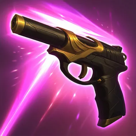 I want an icon of a weapon being buffed, with dark aura lights,the weapon is a pistol.