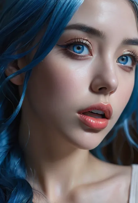 1girl, blue hair, long hair, extremely detailed face and eyes, beautiful detailed lips, beautiful detailed eyes, orgasm, double penetration, sensual, erotic, detailed anatomy, high quality, photorealistic, cinematic lighting, dramatic shadows, intense colo...