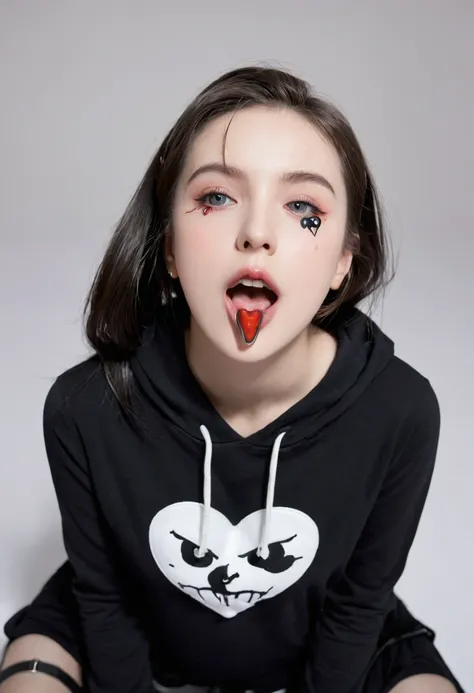 masterpiece,1girl,solo ,heart-shaped pupils,open mouth,hoodie,,  stationary restraints,