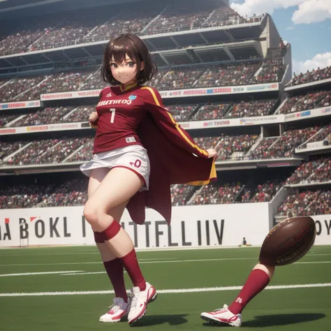 1-Girl dressed as Vinotinto Venezuelan soccer team, sexy, beautiful smile, in the background a football stadium
