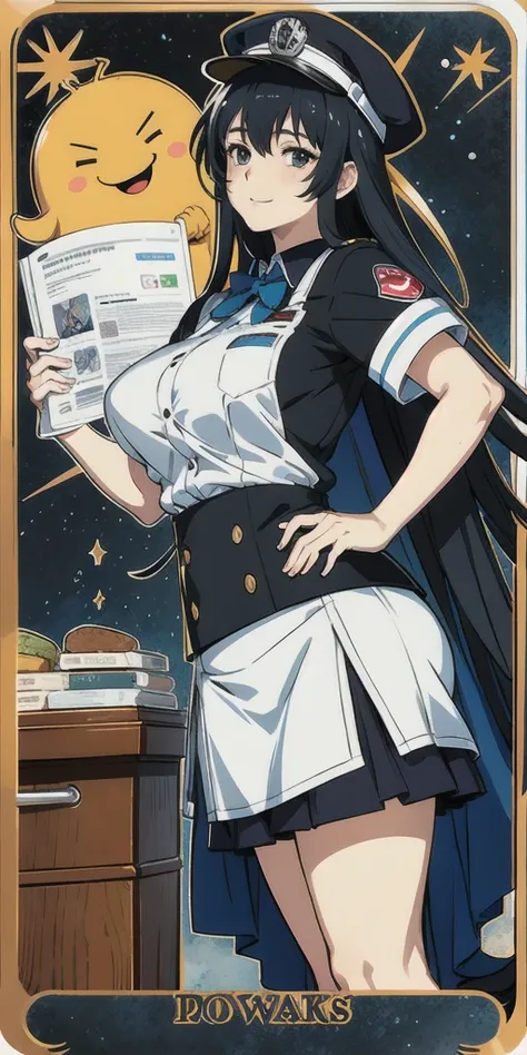 teenager in MacDonald uniform working as a cashier at a MacDonald, with huge tits, anime style