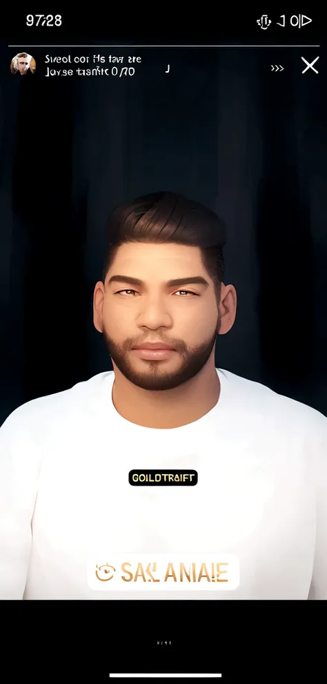 Create a Disney-style character with this face and a black shirt with “GoldTraffic” in orange