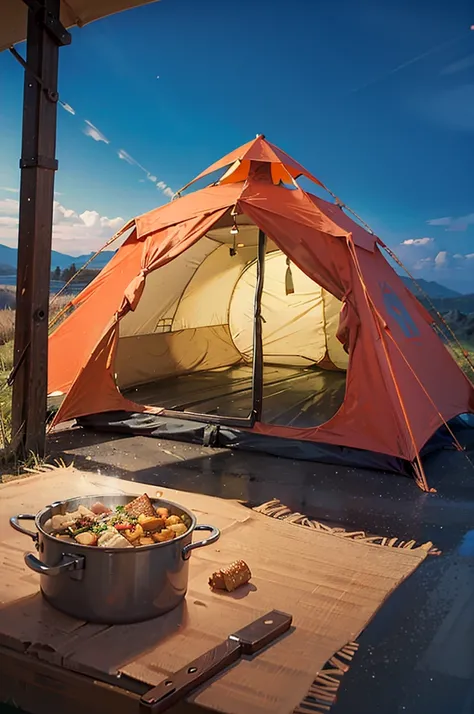 camping，Automatic tent，gourmet food，Vision，4K，Park Tent