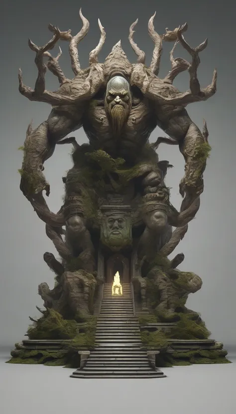 masterpiece, high resolution,8k,a temple in the deep ancient forest々standing。人間の何倍もあるhugeな怪物は、he has a muscular and sturdy build...