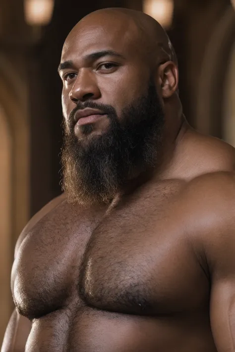 Hyperrealistic Very Detailed Highest Realistic Quality very Realistic 8KUHD very detailed highly photorealistic very realistic highly detailed closeup portrait photo of a Realistic Bald Black African American Sexy Bald Daddy Hairy Bearded Bear Beefy Muscle...