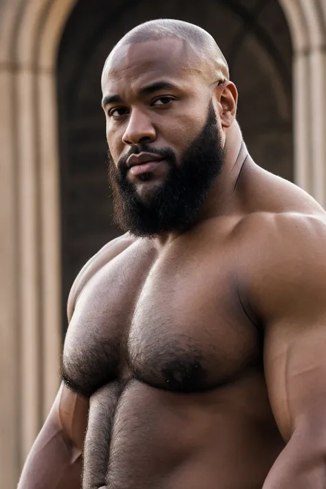 Hyperrealistic Very Detailed Highest Realistic Quality very Realistic 8KUHD very detailed highly photorealistic very realistic highly detailed closeup portrait photo of a Realistic Bald Black African American Sexy Bald Daddy Hairy Bearded Bear Beefy Muscle...