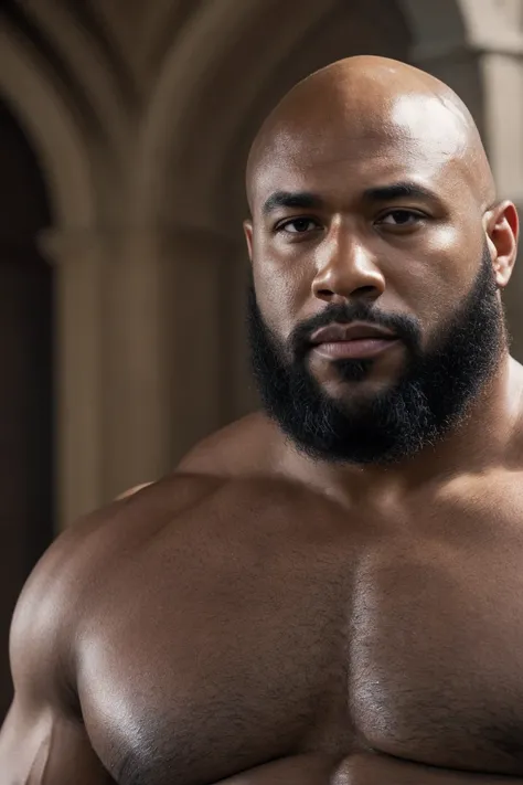 Hyperrealistic Very Detailed Highest Realistic Quality very Realistic 8KUHD very detailed highly photorealistic very realistic highly detailed closeup portrait photo of a Realistic Bald Black African American Sexy Bald Daddy Hairy Bearded Bear Beefy Muscle...