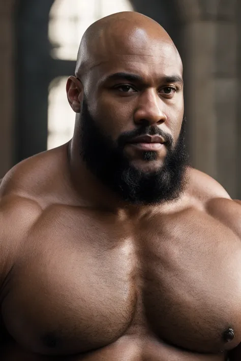 Hyperrealistic Very Detailed Highest Realistic Quality very Realistic 8KUHD very detailed highly photorealistic very realistic highly detailed closeup portrait photo of a Realistic Bald Black African American Sexy Bald Daddy Hairy Bearded Bear Beefy Muscle...