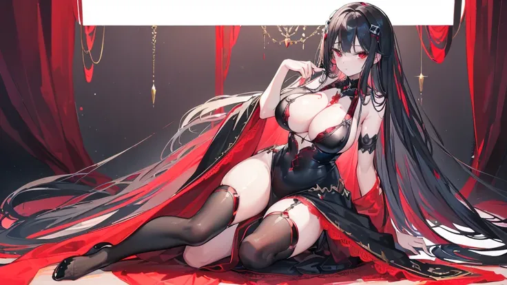 (Exquisite eyes),(Clear and beautiful eyes:1.61),masterpiece, 1 young girl,(Black clothes and some red gems), Black long hair, (She has a huge red gem on her chest), Good Hand,((The Havoc of StarCraft)),full-body shot,Fighting Stance,(Red Eyes:1.466)，short...