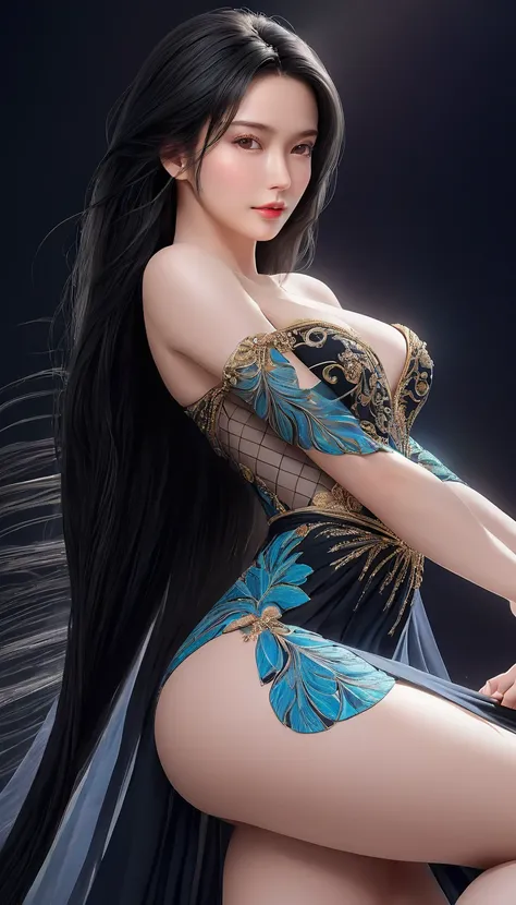 ((最大16K解像度のmasterpiece:1.6)),beautiful,Highest quality,Absolutely wonderful,Very detailed,Ultra-high resolution,masterpiece,Realistic,Realistic,Increased depth of field,Cinematic Light, 
One elegant mature woman, Long black hair,精巧なディテールのbeautiful顔,Face wi...