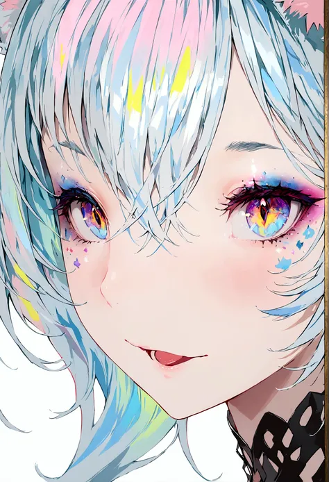 a portrait of a cat girl, close up shot, ​masterpiece, best quality blue hair