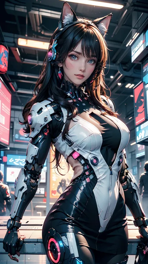 Anime girl in futuristic outfit with cat ears and headphones, Cute Cyborg Girl, Digital Cyberpunk Anime Art, Cyberpunk Anime Girl mech, female Cyberpunk Anime Girl, Cyberpunk Anime Girl, Beautiful girl cyborg, Perfect android girl, anime cyberpunk art, Por...