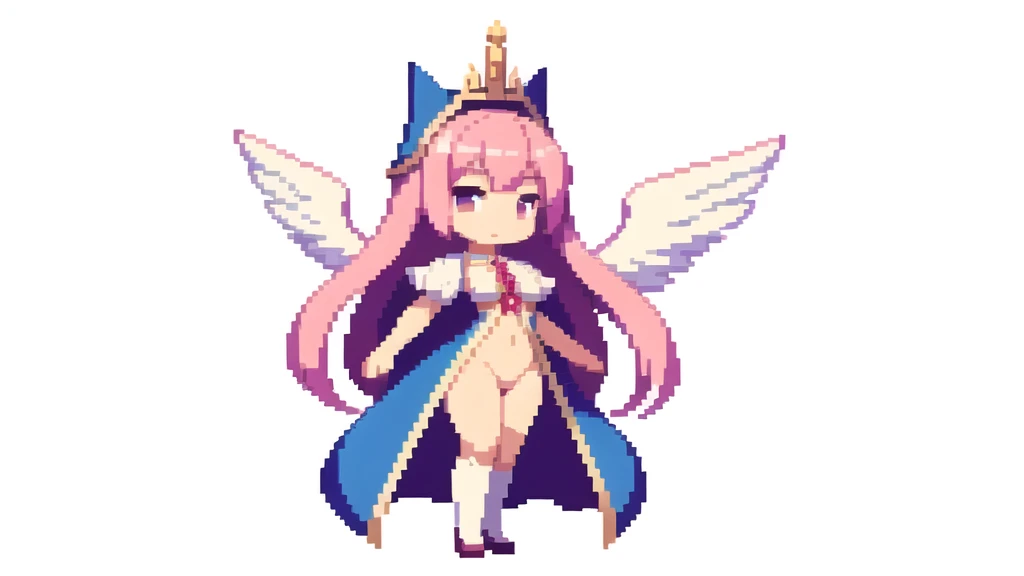 masterpiece , best quality , pixel , pixel art , xiangsu , xiang su , nsfw , 1 girl , fantasy clothes , full body , white background , heroine , deformed , sexy , chibi , Highly Exposed , angel , pink clothes , pink hair , 