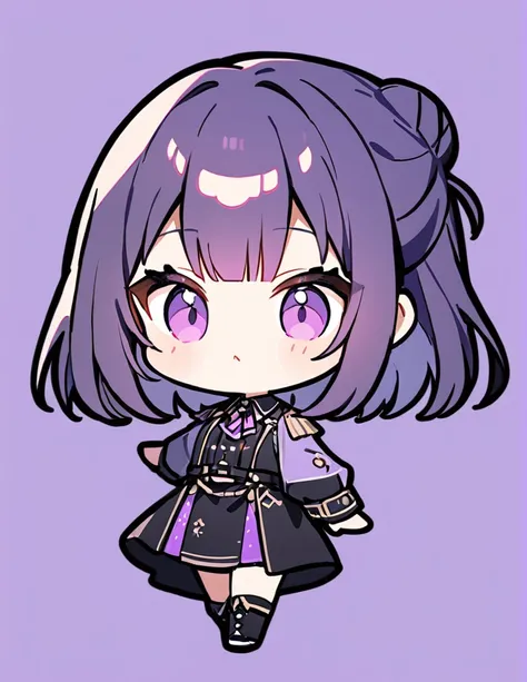 Very detailed、Very absurd、超High resolution, Attention to detail, high quality, High resolution, 最high quality, 4K, 8K,Clear drawing,deep violet hair color,hair bun,blunt bangs,jamping,chibi,cute girl
,chibi,chibi character