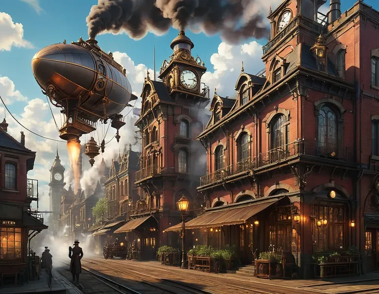 steampunk art pictures, wide shot,  intense details, highly detailed, realistic, highest quality, high resolution, reflected lig...