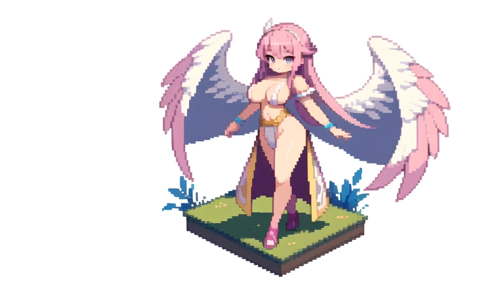 masterpiece , best quality , pixel , pixel art , xiangsu , xiang su , nsfw , 1 girl , fantasy clothes , full body , white background , deformed , junior , sexy , Highly Exposed , angel , pink clothes , bbw , pink hair