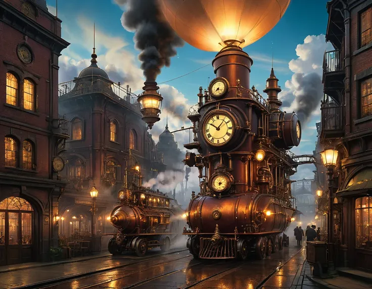 steampunk art pictures, wide shot,  intense details, highly detailed, realistic, highest quality, high resolution, reflected lig...