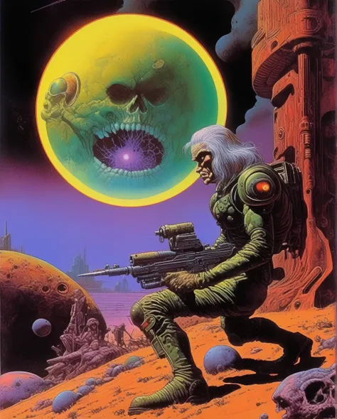 richard corben style - an 80's heavy metal science fiction illustration in the style of richard corben art, desktop wallpaper st...