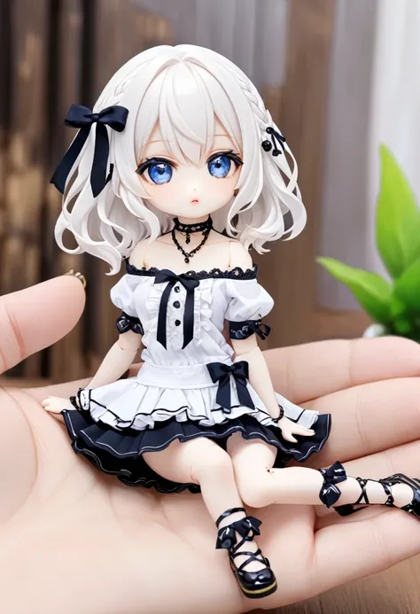 Ball jointed doll、girl、Off-the-shoulder short-sleeve mini skirt、Blue Eyes、White Hair、whole body、chibi