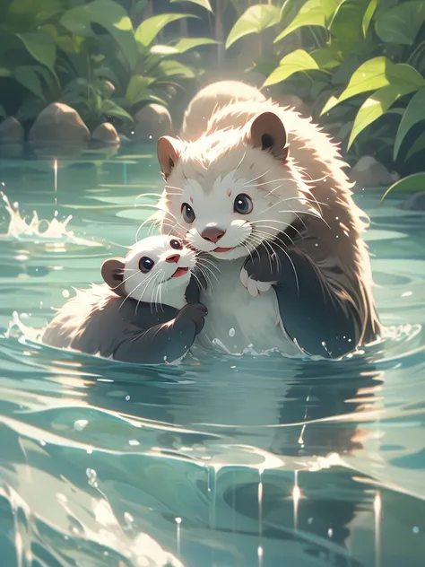 otters playing in the water.