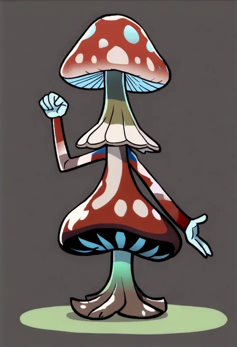 ((top quality))、((chedevr))、((Anthropomorphic male mushroom, Full length photo))、((very simple background))、(Game Character Design)、Mushroom anthropomorphic monster and mushrooms merge with the body,)、luminous body、beastman、Ornaments with mushroom motifs、s...