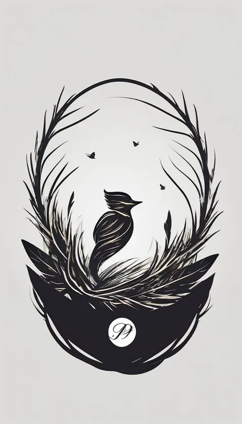 A minimal, modern, simple, cinematic logo design for the brand “Penamemoria". Create a modern, minimalistic, high-quality, logo of a boy inside a nest made of feathers. The logo must be a symbol for dreams, stories, memories, music and imagination.
