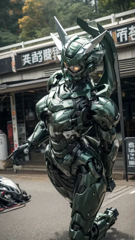 Textured skin, Super detailed, Attention to detail, high quality, 最high quality, High resolution, 1080P, hard disk, beautiful,(War Machine),beautiful cyborg middle aged woman,Mecha Cyborg Girl,(Dark green armor)((Major damage)),Woman with a mechanical body...