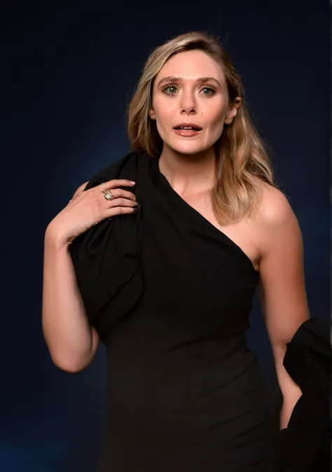 ultra realistic  photograph  of elizabeth olsen , sexy woman, 40yo woman, huge sagging breast  , ( blonde hair,busty woman, lora...