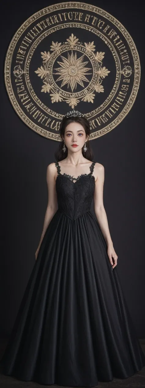 realistic,score_9, score_8_up, score_7_up, 
 Elegant single woman，Round dress，Shining eyes，Perfection in every detail，An exquisite masterpiece，The beauty of purity and lightness，Gentle，Attention to detail，Purple and Black Lace Circle Princess Dress，Fairy