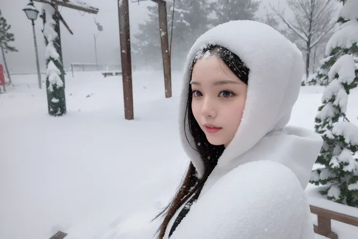 ((A beautiful woman looks cold in the heavy snow))　Kimono　Photo style　Real　It&#39;s snowing　Fantasy