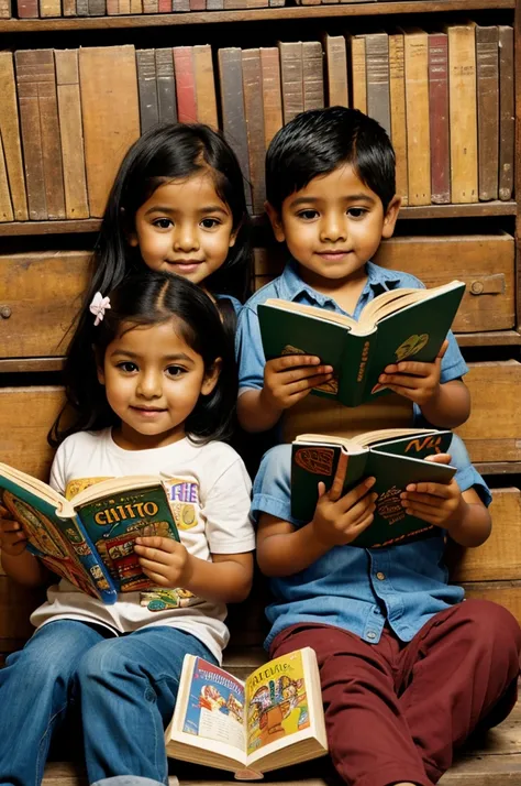 Two cholito children sharing their books
