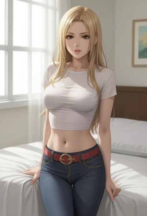 score_9_up, score_8_up, score_7_up, 1girl, solo, mature female,((tsukumo yuki)), ((blonde long hair)), brown eyes, pink lips, pa...