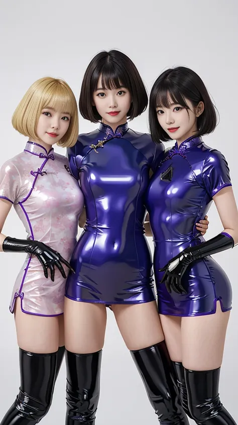 (masutepiece:1.0), (Best Quality:1.4), (A high resolution:1.2), (Photorealistic:1.4),(close up:1.2), (8K, Raw photo:1.2), (Soft Focus:1.4),BREAK,There is 3 girls wearing slime cheongsam who is walking shoulder to shoulder and laughing and taking pictures.....