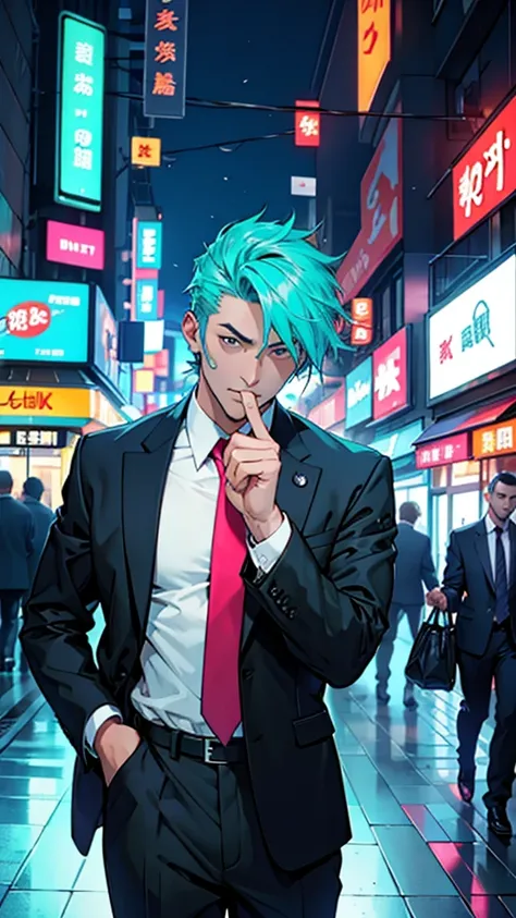 Businessman、Desperate facial expressions and gestures、neon