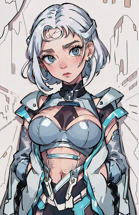 Anime - Styled woman in a futuristic suit with a big breast, cyborg - girl with silver hair, cute cyborg girl, mulher ciborgue de アニメ perfeita, cyborg - girl, アニメ mangá robô!!  アニメ, cyborg girl, linda cyborg girl, アニメ robótico misturado com orgânico, アニメ c...