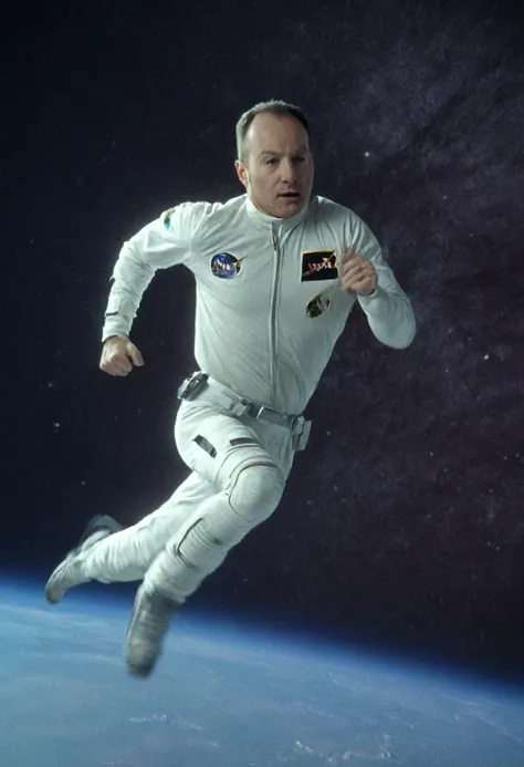 A man running in space