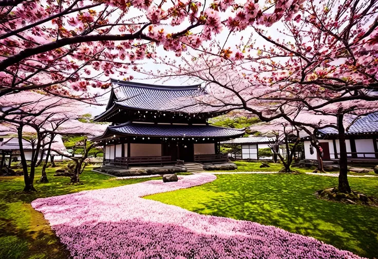 japanese temple sakura garden, sakura